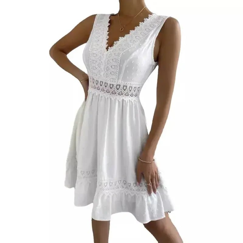 Vestido Boho Ibicenco Blanco Corto Tirantes bordado EMMA