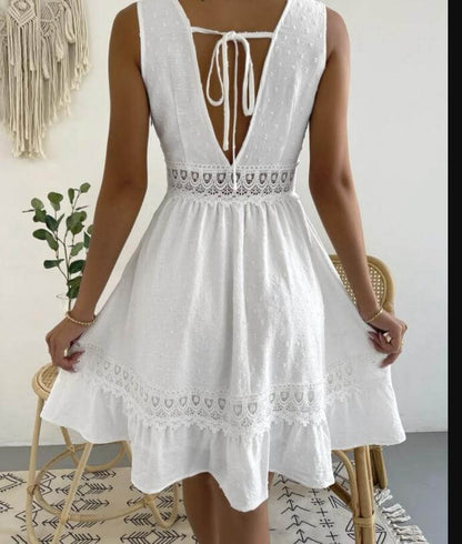 Vestido Boho Ibicenco Blanco Corto Tirantes bordado EMMA