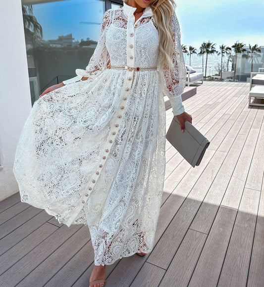 Vestido Boho Largo Manga Larga Cuello Camisa CATHERIN