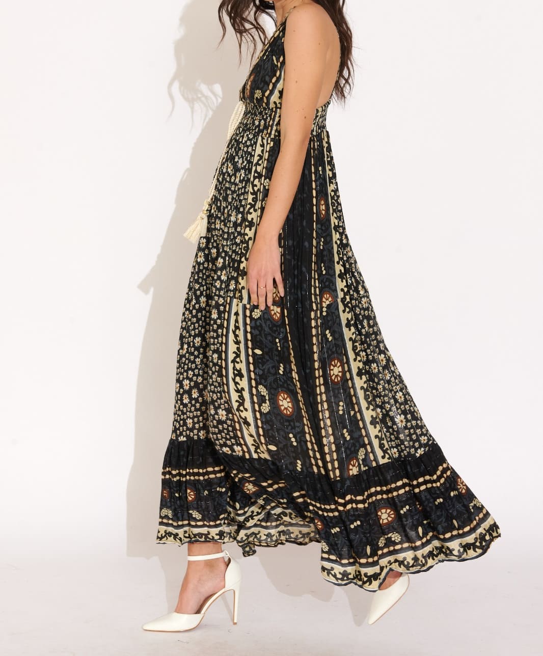 Vestido Boho Negro Estampado Largo THELMA