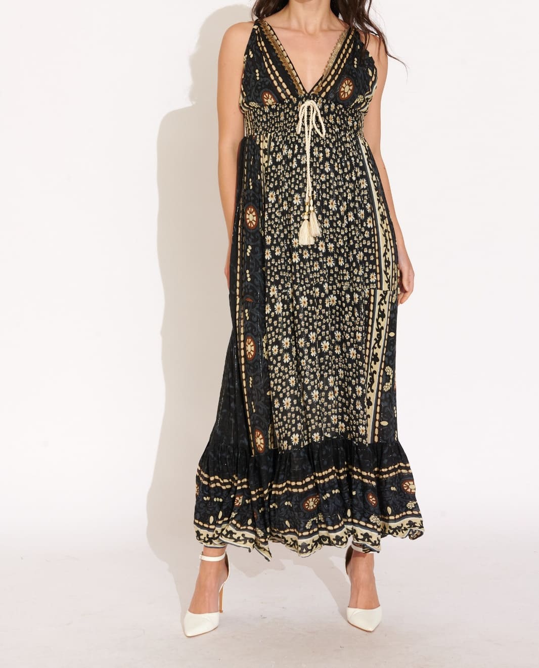 Vestido Boho Negro Estampado Largo THELMA