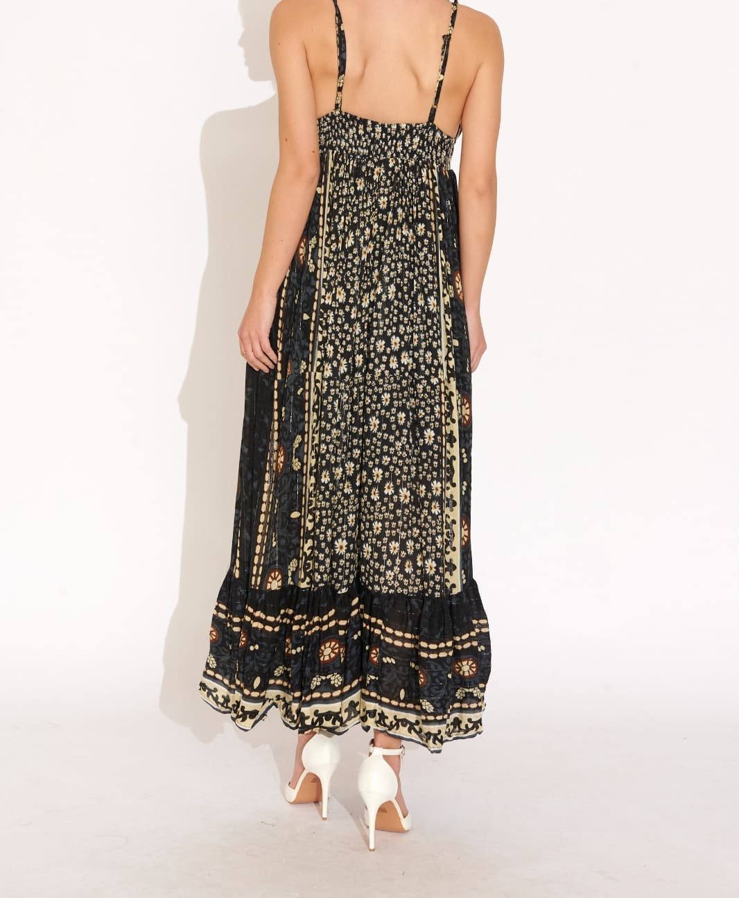 Vestido Boho Negro Estampado Largo THELMA