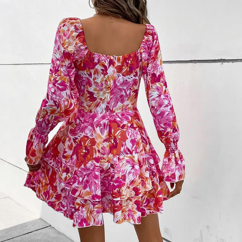 Vestido Estampado Rosa Volantes LARA