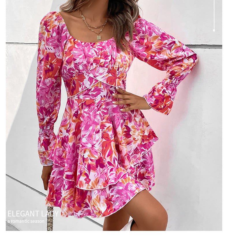 Vestido Estampado Rosa Volantes LARA