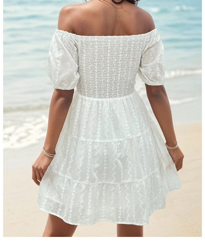 Vestido Blanco Ibicenco Cuello Barco ADELE