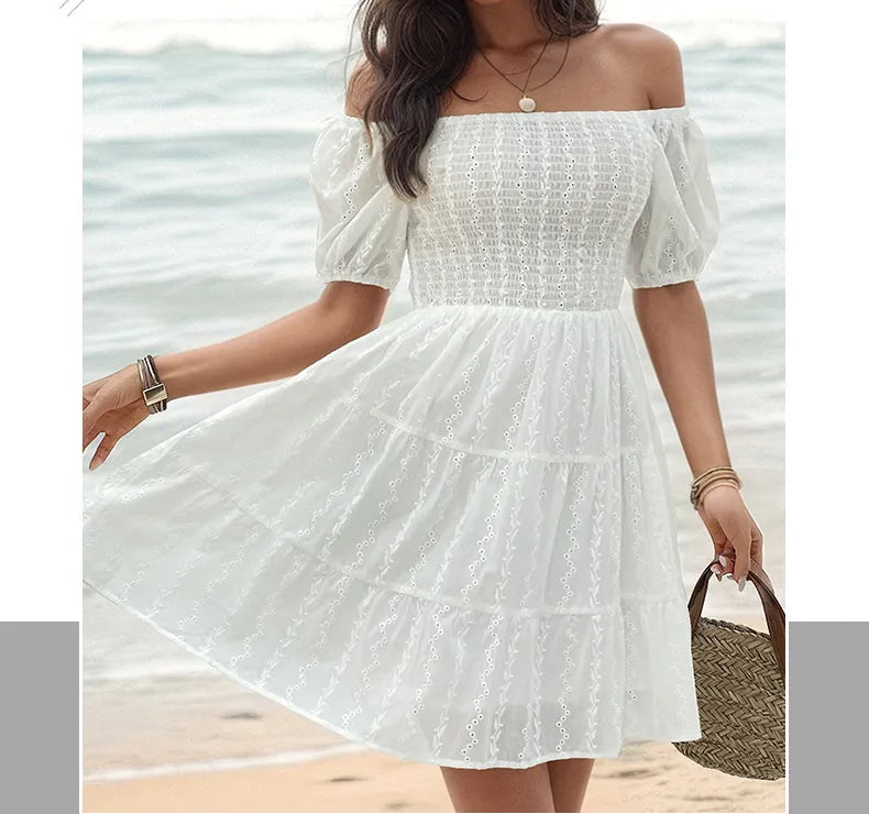 Vestido Blanco Ibicenco Cuello Barco ADELE