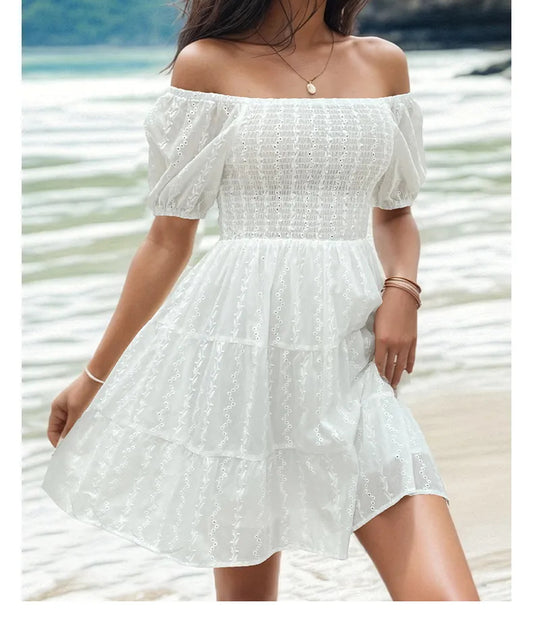 Vestido Blanco Ibicenco Cuello Barco ADELE