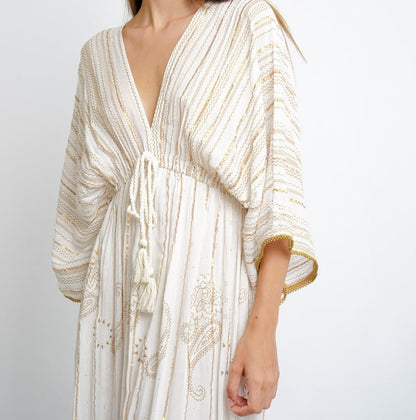 Vestido Largo Midi Boho Beige Dorado ANASTASIA