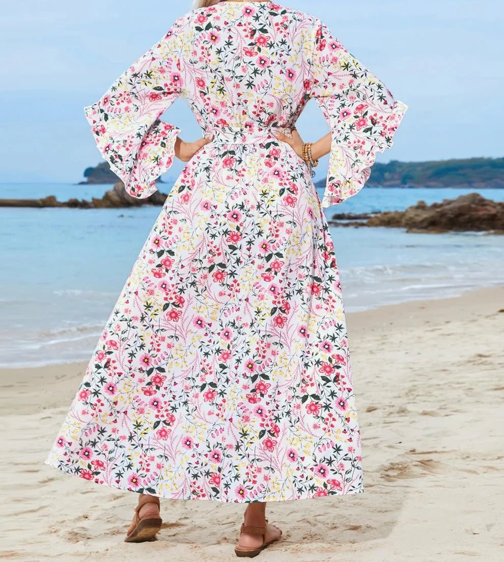 Vestido Maxi Largo Kimono Estampado Flores | Colección Playa 2024