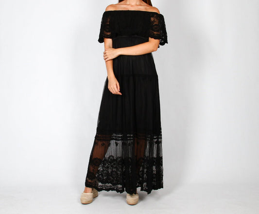 Vestido Negro Boho Encaje Hombros Descubiertos KIRA