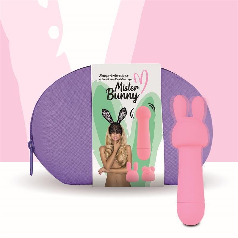 VIBRADOR CON 2 ACCESORIOS DE SILICONA ROSA FEELZTOYS MISTER BUNNY