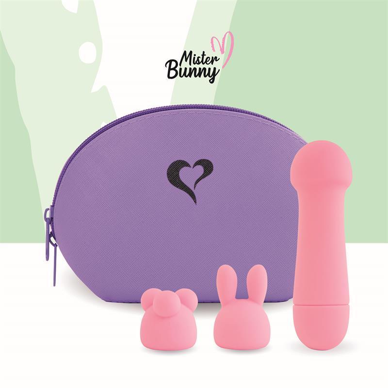 VIBRADOR CON 2 ACCESORIOS DE SILICONA ROSA FEELZTOYS MISTER BUNNY