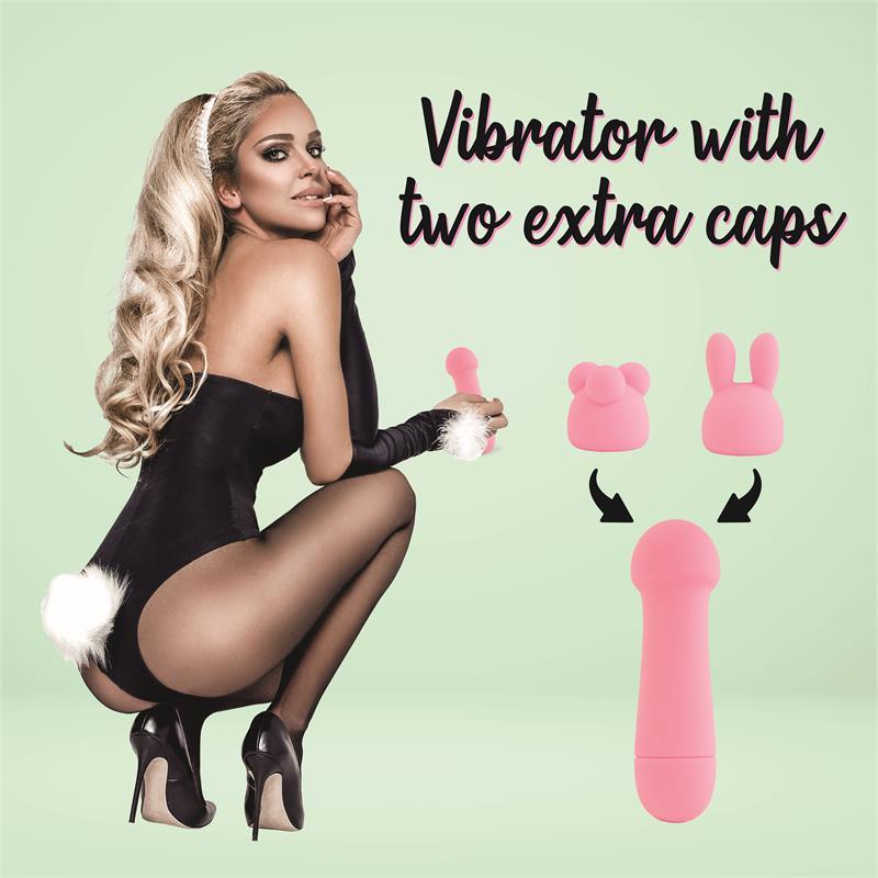 VIBRADOR CON 2 ACCESORIOS DE SILICONA ROSA FEELZTOYS MISTER BUNNY