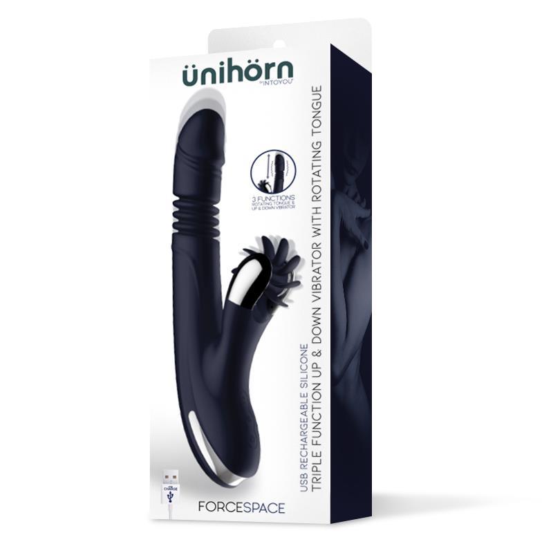 Vibrador Femenino Lenguas Rotadoras y Movimiento UP AND DOWN AZUL ÜNIHÖRN FORCESPACE