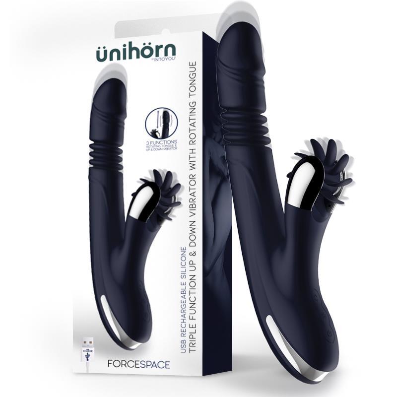 Vibrador Femenino Lenguas Rotadoras y Movimiento UP AND DOWN AZUL ÜNIHÖRN FORCESPACE