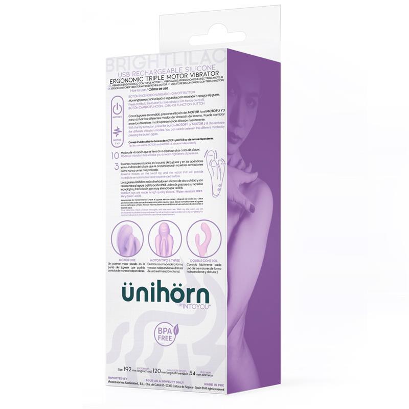 Vibrador Femenino Triple Motor Ergónomico USB SILICONA ÜNIHÖRN BRIGHTLILAC