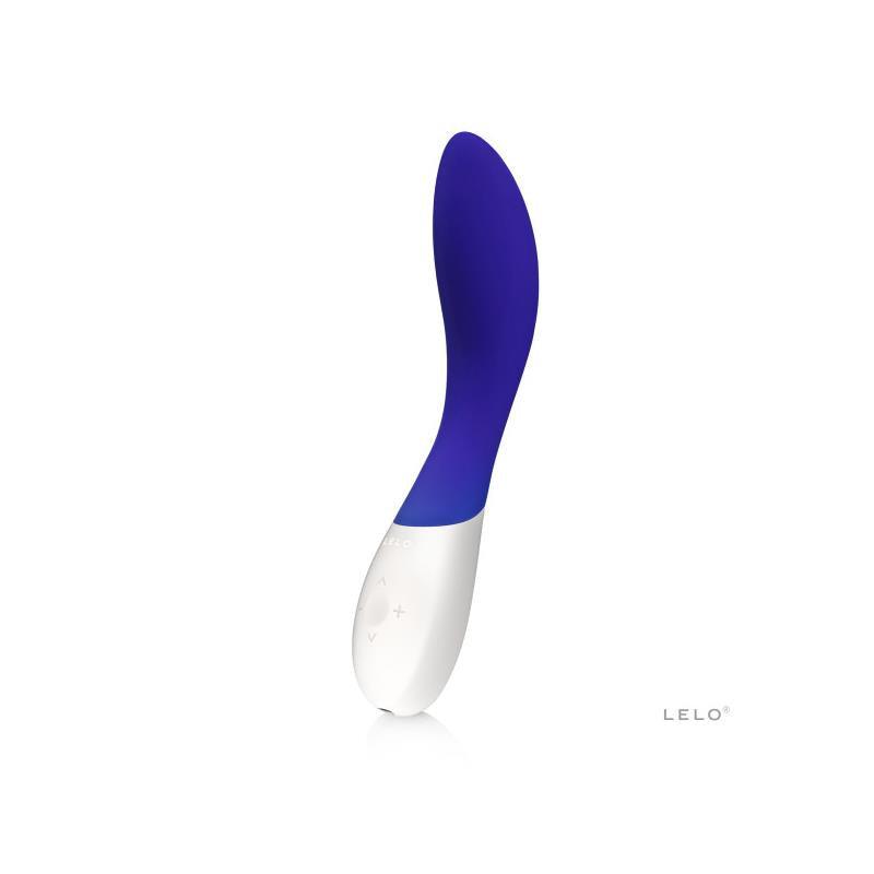 Vibrador LELO MONA MEDIANOCHE WAVE en color azul, diseñado para la estimulación del punto G con un innovador movimiento ondulante. Fabricado en silicona premium y ABS, resistente al agua y recargable por USB, ofreciendo una experiencia única con 10 modos de vibración.
