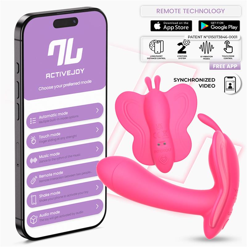 Estimulador clítoris y punto g Mariposa con App INTOYOU APP SERIES Wingy fucsia.