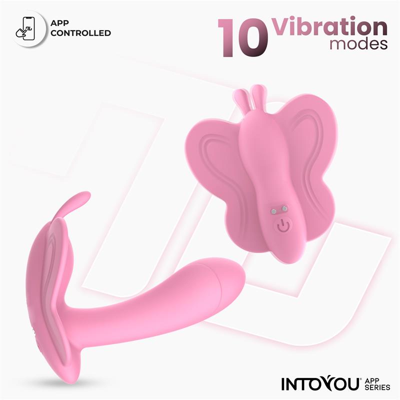 Estimulador clítoris y punto g Mariposa con App INTOYOU APP SERIES Wingy rosa, diez modos de vibración.