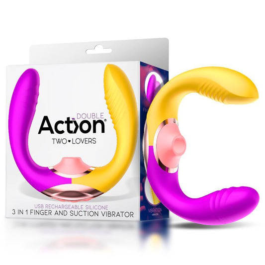 Vibrador Para Parejas Con Finger y Lengua Succionadora ACTION TWO LOVERS - Quarto Secret